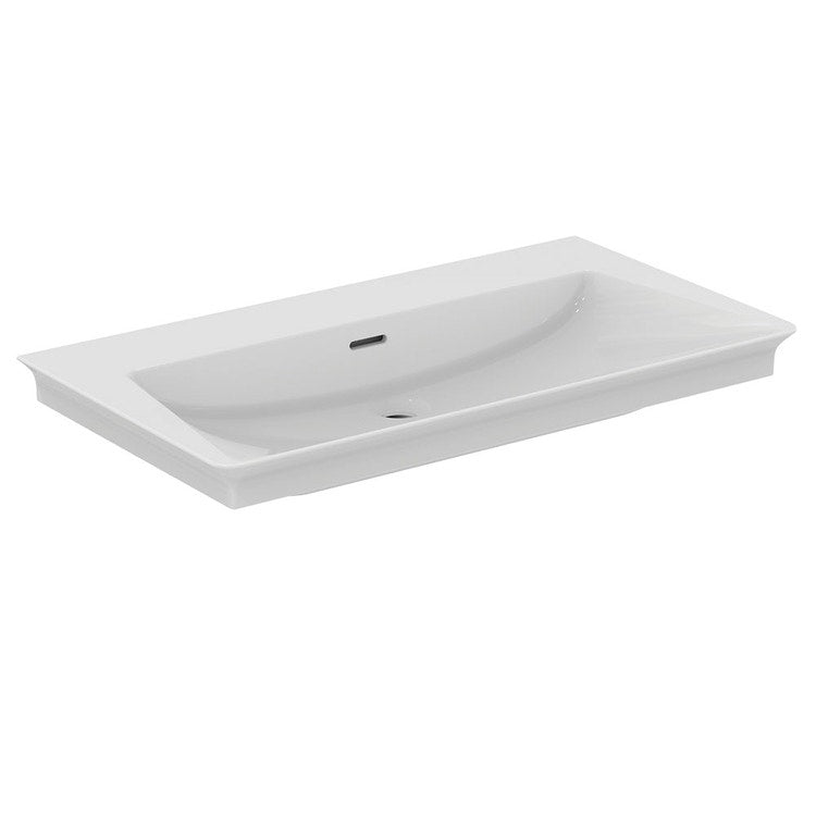 Ideal Standard Waschbeckenplatte L. 86 cm, ohne Loch für Armaturen, mit Überlauf, Weiß, glänzende Oberfläche LA DOLCE VITA E270101