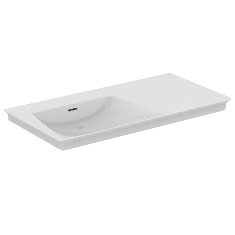 Ideal Standard Asymmetrisches Waschbeckenoberteil L. 106 cm, ohne Armaturenloch, Ausführung links, mit Überlauf, Weiß, glänzende Oberfläche LA DOLCE VITA E270301