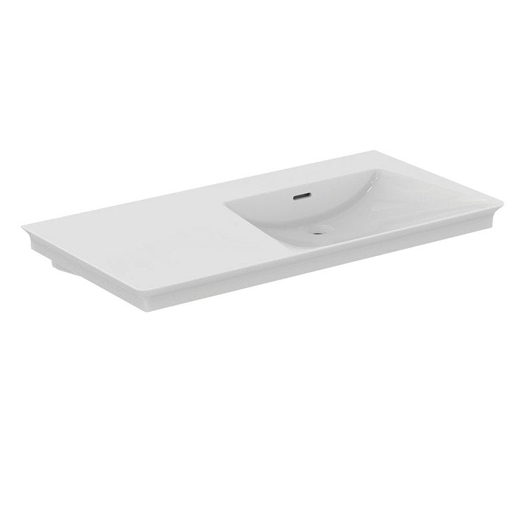 Ideal Standard Asymmetrisches Waschbeckenoberteil L. 106 cm, ohne Armaturenloch, Ausführung rechts, mit Überlauf, Weiß glänzende Oberfläche LA DOLCE VITA E270401