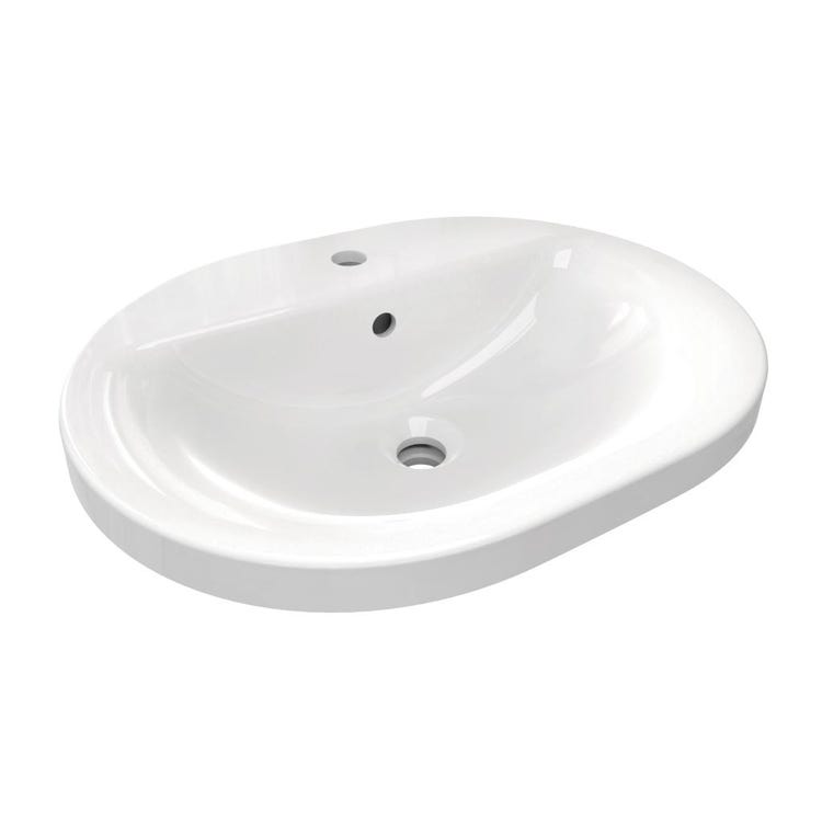 Ideal Standard Ovales Einbau-Aufsatzwaschbecken L. 55 cm, Einloch, mit Überlauf, Weiß CONNECT E503901