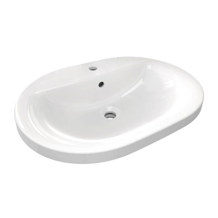 Ideal Standard Ovales Einbau-Aufsatzwaschbecken L. 62 cm, Einloch, mit Überlauf, Weiß CONNECT E504001