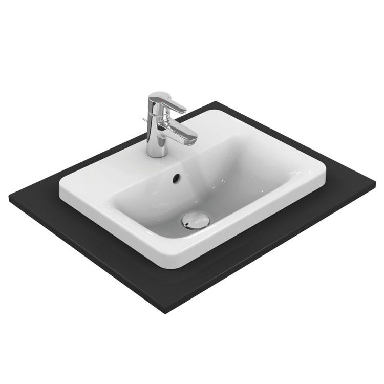 Ideal Standard Waschbecken, rechteckig, Aufsatz- oder Einbaubecken L. 50 cm, Einloch, mit Überlauf, Weiß CONNECT E504301