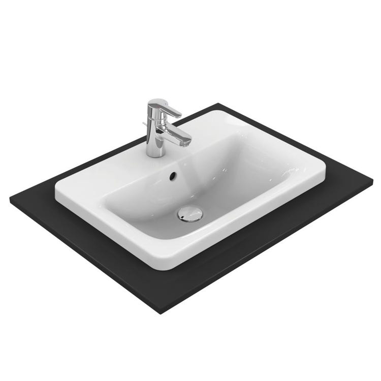 Ideal Standard Rechteckiges Aufsatzwaschbecken zum Einbau L. 58 cm, Einloch, mit Überlauf, Weiß CONNECT E504401