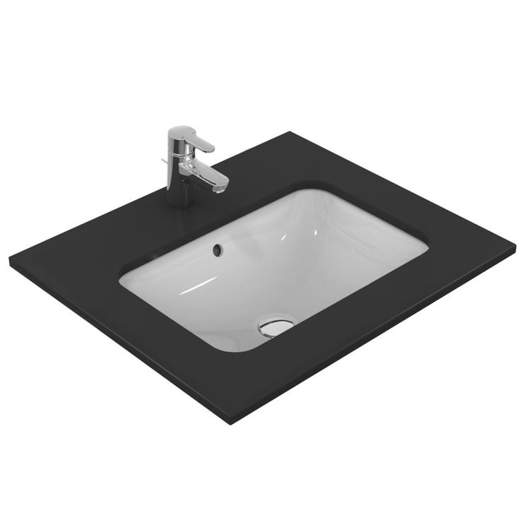 Ideal Standard Waschbecken rechteckig, zum Einbau unter der gesamten Arbeitsplatte, L. 58 cm, mit Überlauf, Weiß CONNECT E506101