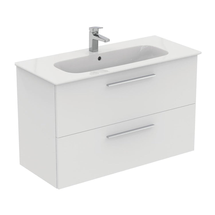 Ideal Standard I.Life Ein Set mit Unterschrank L. 100 cm, 2 Schubladen, Weiß mattes Finish und Waschbecken L. 84 cm mit Armaturenloch und Überlauf, Weiß mattes Finish T5257DU+T462101