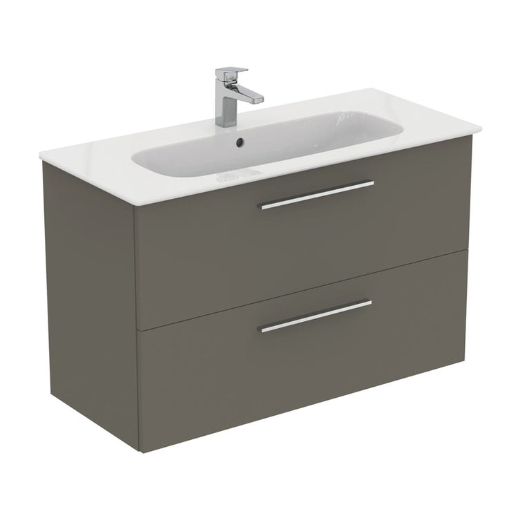 Ideal Standard I.Life Ein Set mit Unterschrank L. 100 cm, 2 Schubladen, Weiß, matte Oberfläche und Waschbecken L. 84 cm mit Armaturenloch und Überlauf, Farbe Quarzgrau, matte Oberfläche T5257NG+T462101