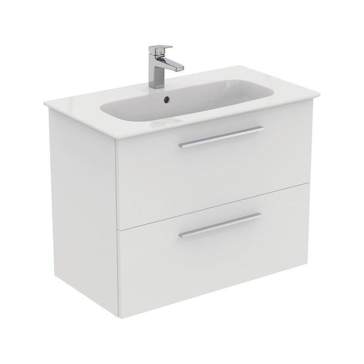 Ideal Standard I.Life Ein Set mit Unterschrank L. 80 cm, 2 Schubladen, Weiß mattes Finish und Waschbecken L. 84 cm mit Armaturenloch und Überlauf, Weiß mattes Finish T5256DU+T462001