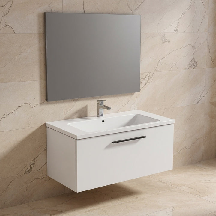 Ideal Standard Set L. 100 cm mit Unterschrank, Weiß matt, Waschbecken, Weiß glänzend, rechteckiger Spiegel I.LIFE B T5275DU+T460301