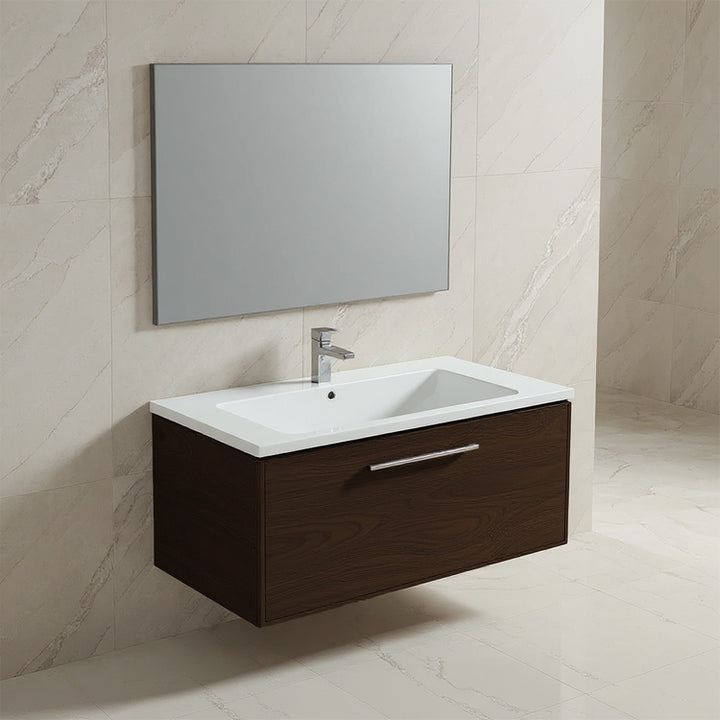 Ideal Standard Set L. 100 cm mit Unterschrank, Dunkeleiche-Finish, Waschbecken, Weiß glänzend, Rechteckspiegel I.LIFE B T5275NW+T460301