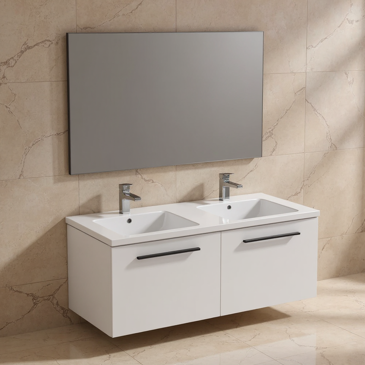 Ideal Standard Set L. 120 cm mit Unterschrank, Weiß matt, Waschbecken, Weiß glänzend, rechteckiger Spiegel I.LIFE B T5277DU+T460201