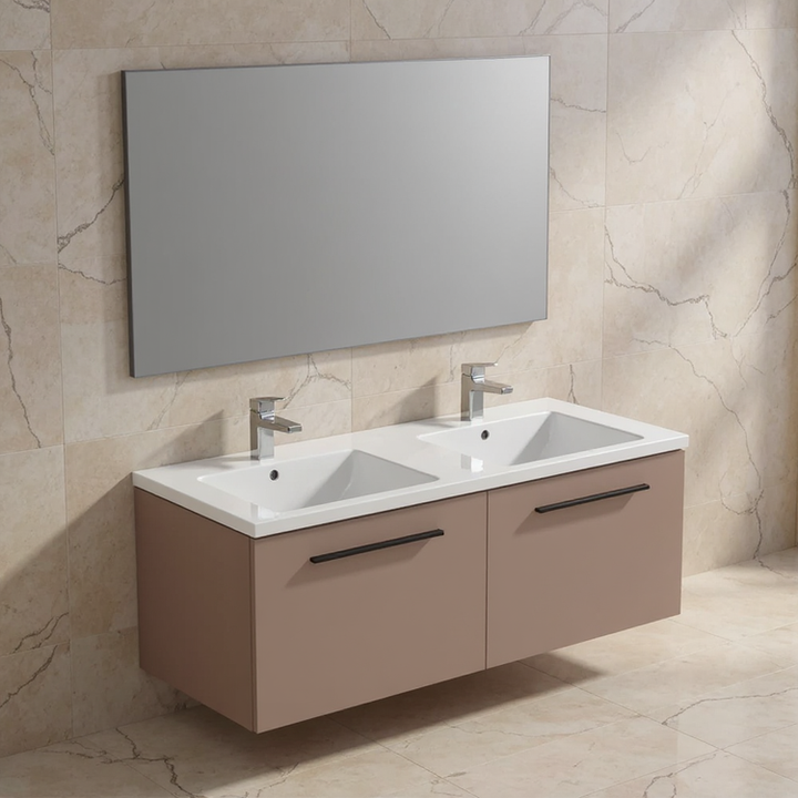 Ideal Standard Set L. 120 cm mit Unterschrank, Farbe Greige, mattes Finish, Waschbecken, Weiß, glänzendes Finish, rechteckiger Spiegel I.LIFE B T5277NH+T460201