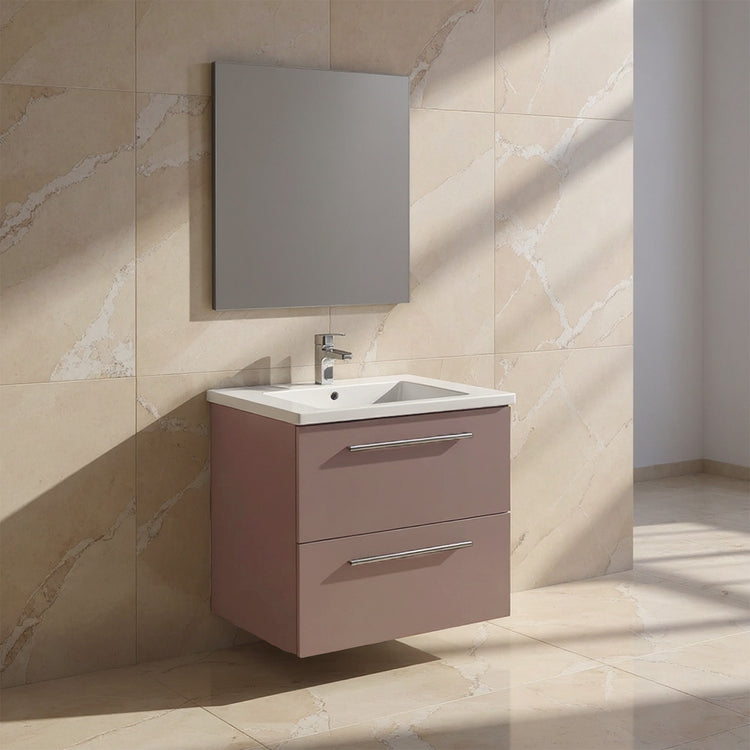 Ideal Standard Set L. 60 cm mit Unterschrank, Farbe Greige, matte Oberfläche, Waschbecken, Weiß, glänzende Oberfläche, rechteckiger Spiegel I.LIFE B T5270NH+T460501