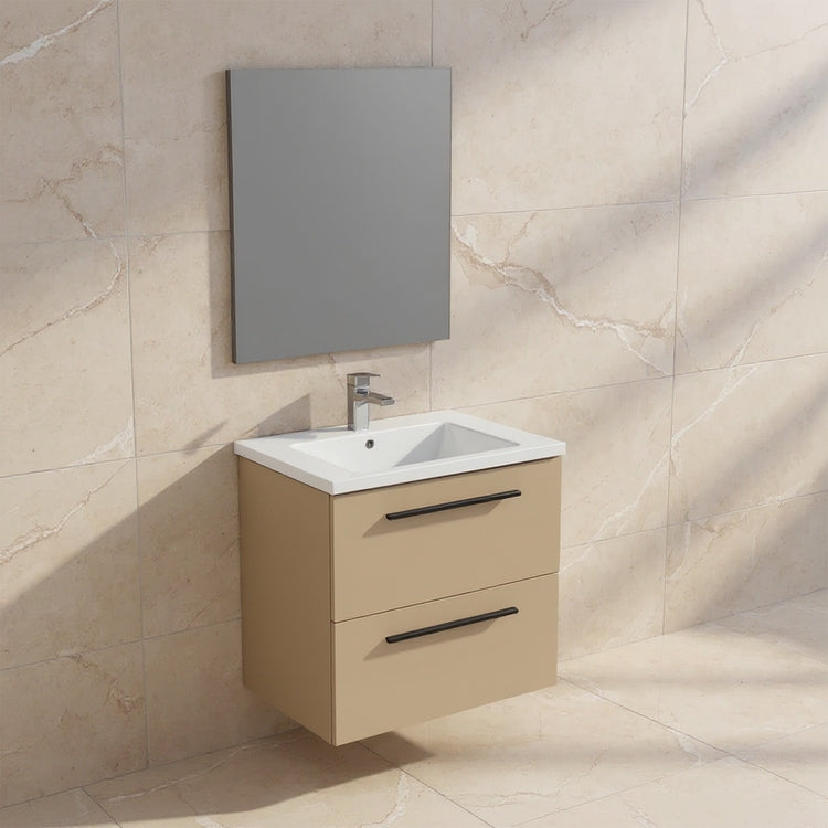 Ideal Standard Set L. 60 cm mit Unterschrank, Farbe Sand matt, Waschbecken, Weiß glänzend, rechteckiger Spiegel I.LIFE B T5270NF+T460501