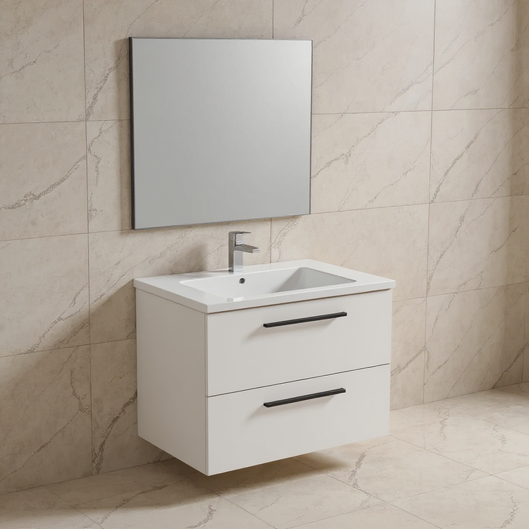 Ideal Standard Set L. 80 cm mit Unterschrank, Weiß matt, Waschbecken, Weiß glänzend, rechteckiger Spiegel I.LIFE B T5271DU+T460401