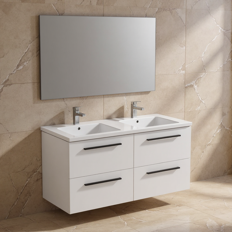Ideal Standard Set L. 120 cm mit Unterschrank, Weiß matt, Waschbecken, Weiß glänzend, rechteckiger Spiegel I.LIFE B T5278DU+T460201