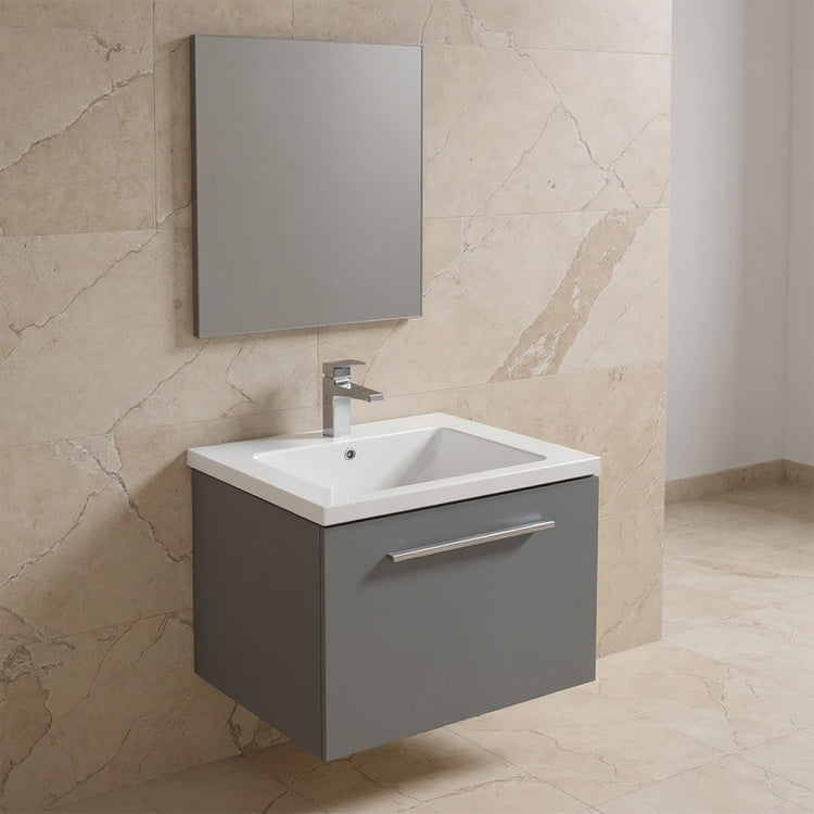 Ideal Standard Set L. 60 cm mit Unterschrank, Quarzgrau Farbton, matte Oberfläche, Waschbecken, weißer Farbton, glänzende Oberfläche, rechteckiger Spiegel I.LIFE B T5269NG+T460501