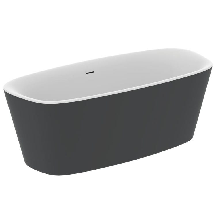 Ideal Standard Badewanne 170 cm Zentrum des Raumes ausgestattet mit Ablaufkolonne und Rahmen, innen, Weiß, außen Farbe schwarz, mattes Finish DEA K8720V3