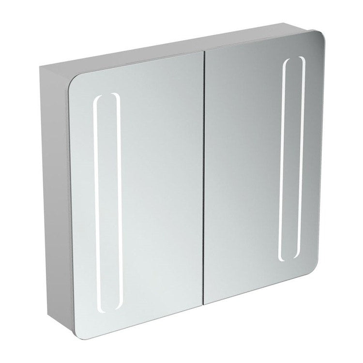 Ideal Standard Spiegel-Schrank L. 80 H. 70 T. 17 cm, mit Türen mit Innen-/Außenspiegel, Aluminium-Finish T3388AL