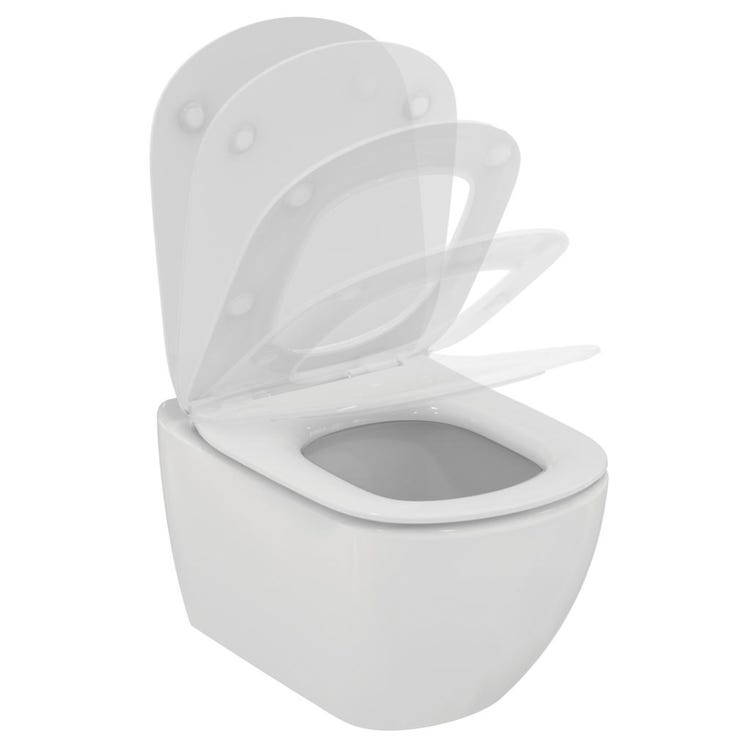 Ideal Standard Hängendes WC AquaBlade® mit Slim-Sitz mit langsamer Schließung und Schnellverschluss, Farbe seidenweiß, mattes Finish TESI T3546V1
