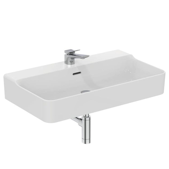Ideal Standard Rechteckiges, emailliertes Waschbecken, wandhängend oder aufstellbar, L. 80 cm, einlochbohrung, mit Überlauf, Weiß, glänzende Oberfläche CONCA T369201