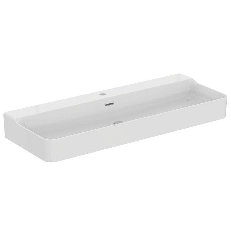 Ideal Standard Rechteckiges emailliertes Waschbecken hängend oder aufliegend L. 120 cm, Einloch, mit Überlauf, Weiß glänzende Ausführung CONCA T369401