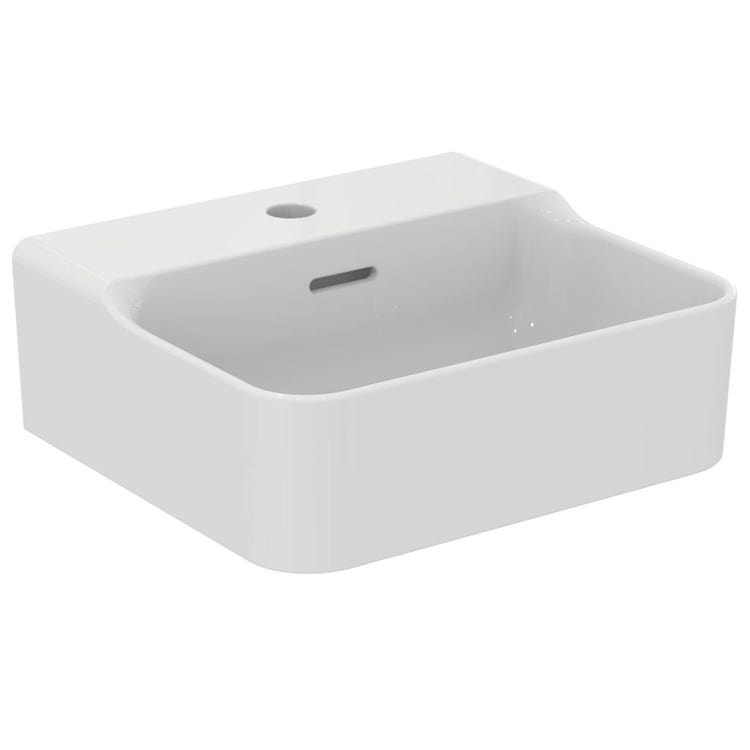 Ideal Standard Waschbecken, emailliert, hängend oder aufstellbar, L. 40 cm, Einzelbohrung, mit Überlauf, Weiß, glänzende Ausführung CONCA T369501