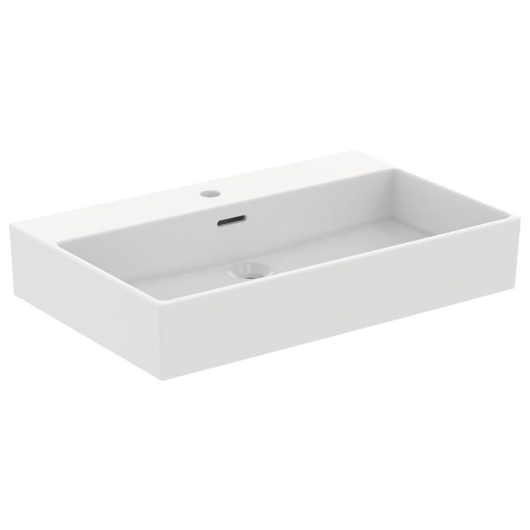 Ideal Standard Waschbecken emailliert rechteckig, hängend oder aufliegend L. 70 cm, einloch, mit Überlauf, Weiß EXTRA T372801