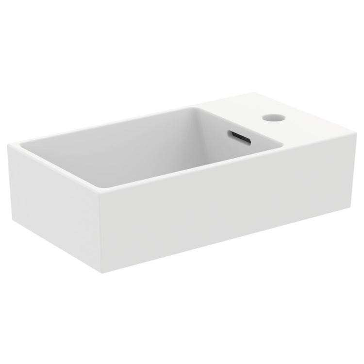 Ideal Standard Asymmetrisches Waschbecken hängend oder aufgestellt L. 45 cm, ein Loch rechts, mit Überlauf, Weiß EXTRA T373401