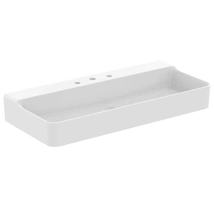 Ideal Standard Rechteckiges, kalibriertes Waschbecken, hängend oder aufliegend, L. 100 cm, 3 Löcher, ohne Überlauf, Weiß, glänzende Oberfläche CONCA T383601