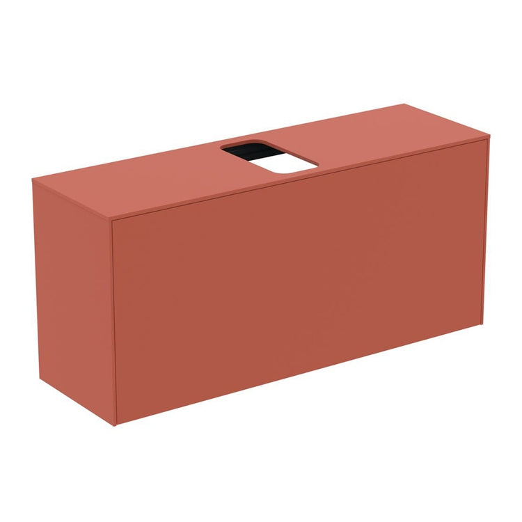 Ideal Standard Hängender Unterschrank L. 120 H. 55 T. 37,2 cm, mit 1 innerer und 1 äußerer Schublade, Innenfarbe Anthrazit, Außenfarbe Sunset, matte Oberfläche CONCA T3937Y3