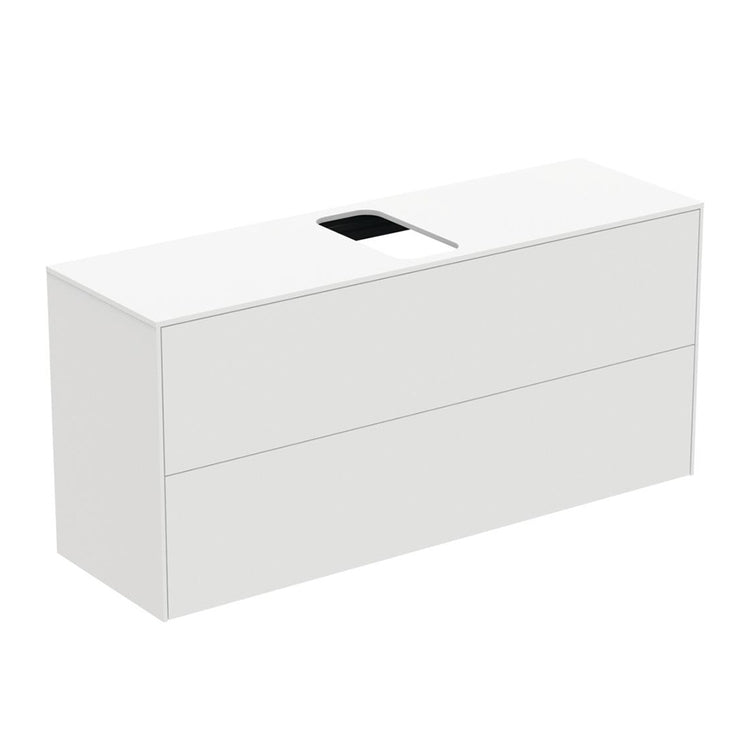 Ideal Standard Hängender Unterschrank L. 120 H. 55 T. 37,3 cm, mit 2 Schubladen, Innenfarbe Anthrazit, Außenfarbe Weiß, matte Oberfläche CONCA T3949Y1