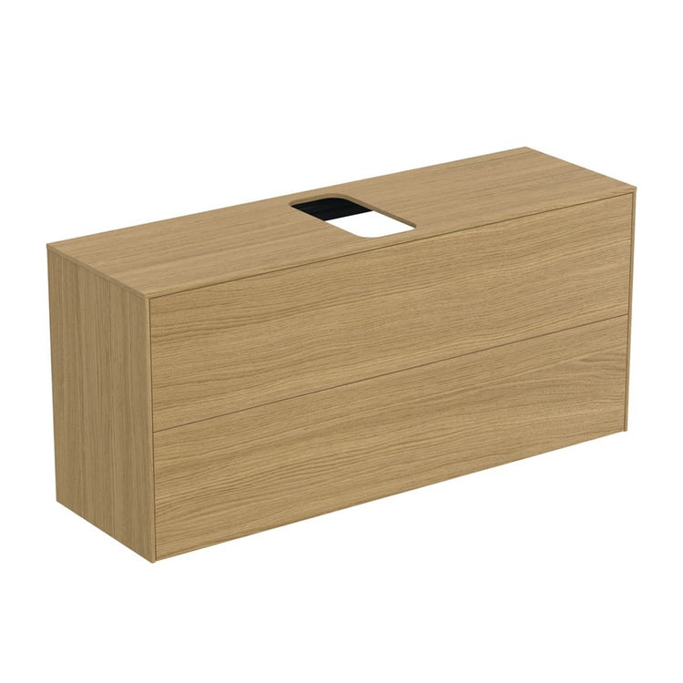 Ideal Standard Hängender Unterschrank L. 120 H. 55 T. 37,3 cm, mit 2 Schubladen, Innenfarbe Anthrazit, Außenseite helle Holzoptik CONCA T3949Y6