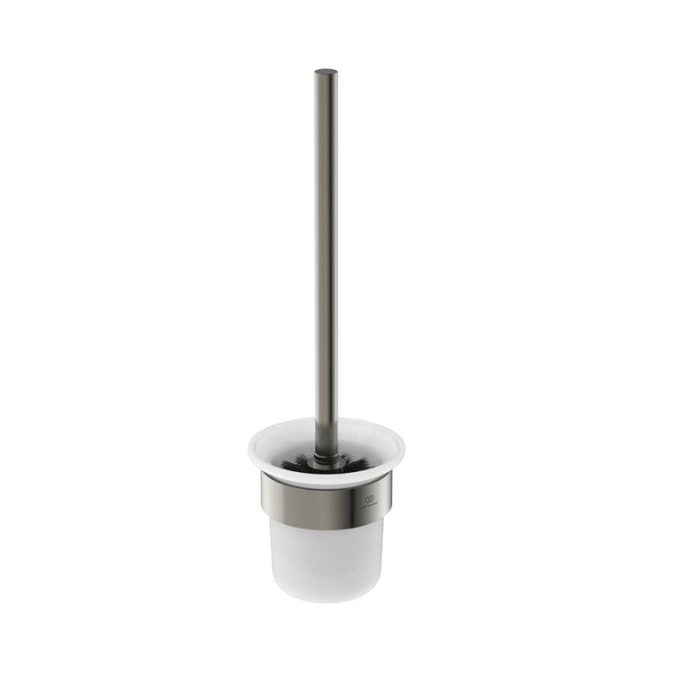 Ideal Standard Toilettenbürstenhalter, wandmontiert, aus mattiertem Glas mit Metallhalterung, Silber-Sturm-Finish CONCA T4495GN