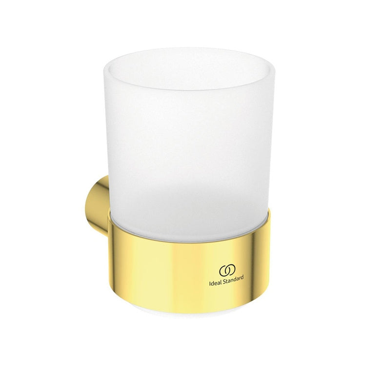 Ideal Standard Zahnbürstenhalter aus mattiertem Glas, mit Metallhalterung, gebürstete Goldoberfläche CONCA T4505A2