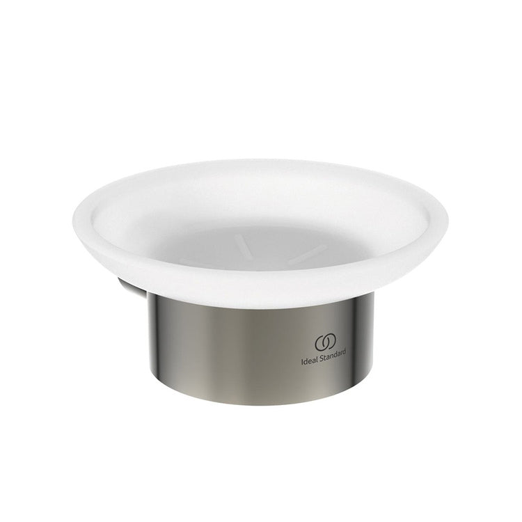 Ideal Standard Wandseifenspender aus mattglas mit Metallhalterung, Silber Storm Oberfläche CONCA T4509GN
