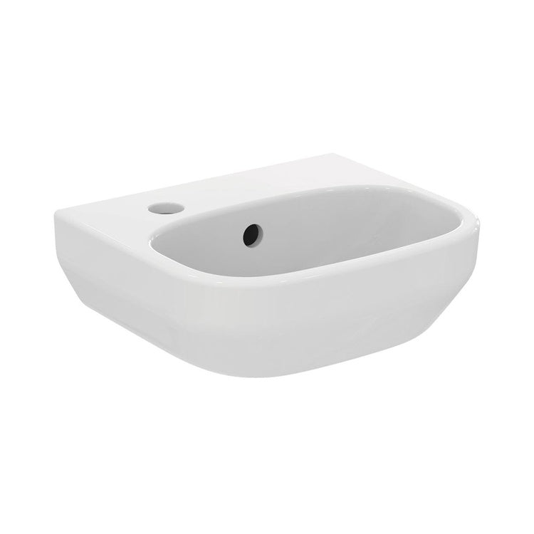 Ideal Standard Handwaschbecken L. 35 cm, mit linkem Loch, mit Überlauf, Weiß, glänzende Ausführung I.LIFE T451501