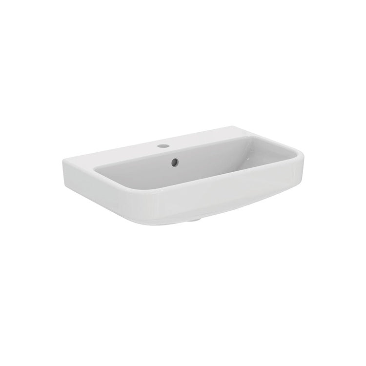 Ideal Standard Waschbeckenplatte L. 60 H. 18 T. 38 cm Einloch, mit Überlaufloch, Weiß glänzende Oberfläche I.LIFE S T458301