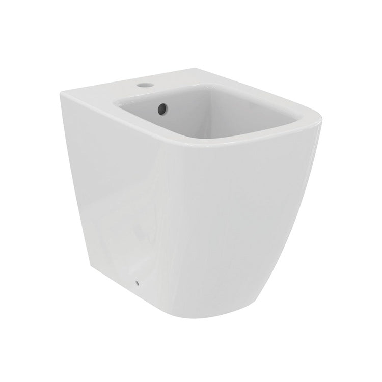 Ideal Standard Bodenstehendes Bidet L. 35,5 H. 40 T. 48 cm, Einloch, zur wandbündigen Installation, mit Überlaufloch, Weiß, glänzende Oberfläche I.LIFE S T459501
