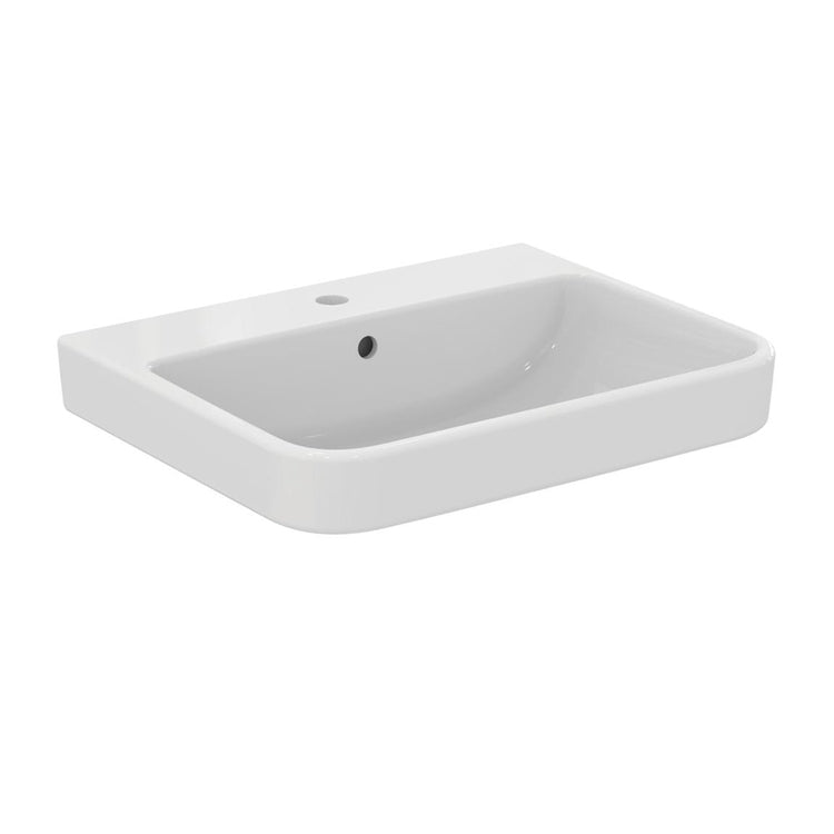 Ideal Standard Waschtischplatte L. 60 cm, ein Loch, mit Überlauf, Weiß, glänzende Oberfläche I.LIFE B T460701