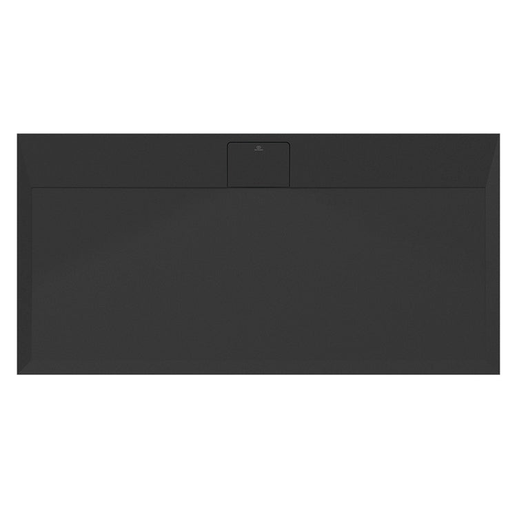 Ideal Standard Rechteckige Duschwanne L. 140 T. 70 cm, rutschfest und mit verborgenem Ablauf an der langen Seite, aus IdealSolid+, Stein-Effekt, Schwarz matt ULTRA FLAT S I.LIFE T5241FV