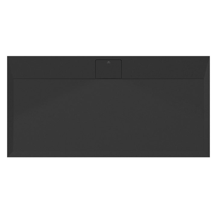 Ideal Standard Rechteckige Duschwanne L. 140 T. 70 cm, rutschfest und mit verborgenem Ablauf an der langen Seite, aus IdealSolid+, Stein-Effekt, Schwarz matt ULTRA FLAT S I.LIFE T5241FV