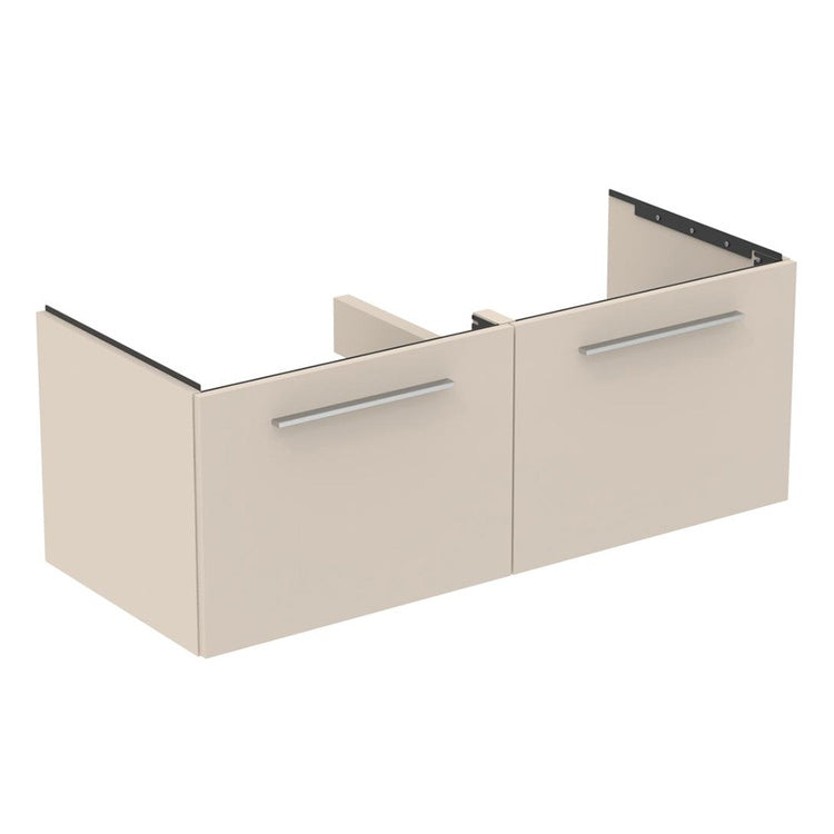 Ideal Standard Unterbau-Waschbeckenmöbel L. 120 H. 44 T. 50,5 cm, mit 2 äußeren Schubladen, Innenfarbe Anthrazit, Sandfarbe, matte Oberfläche I.LIFE B T5277NF
