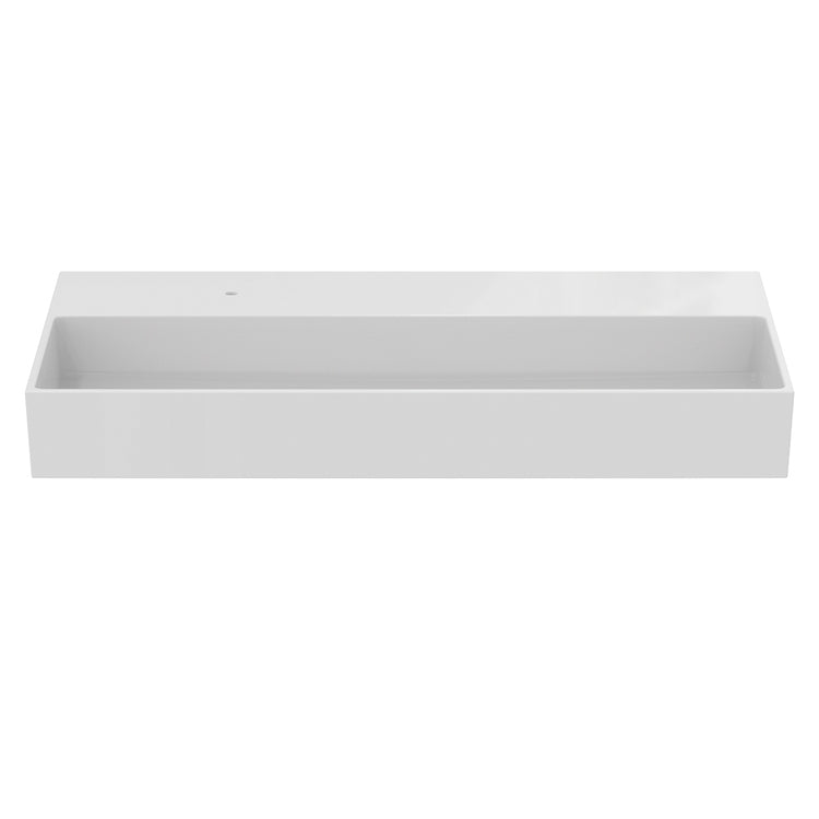 Ideal Standard Waschbecken, nivelliert, L. 102 cm, hängend oder aufliegend, ohne Überlauf, mit Loch für Armaturen, Weiß, glänzende Oberfläche SOLOS T536901