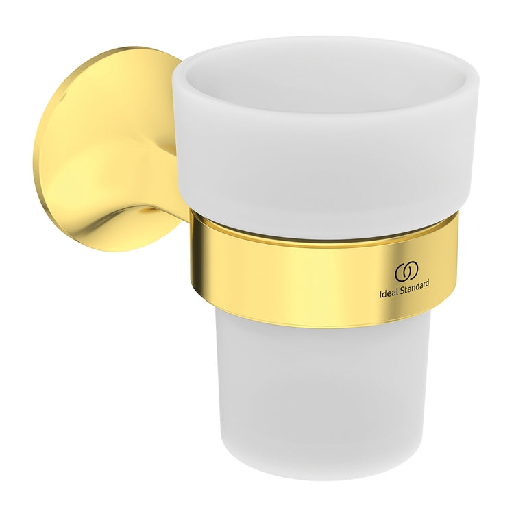 Ideal Standard Wand-Zahnbürstenhalter, aus mattiertem Glas, mit Metallhalterung, in gebürstetem Gold LA DOLCE VITA T5506A2