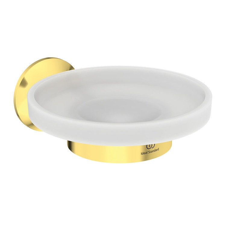 Ideal Standard Wandseifenspender, aus mattiertem Glas, mit Metallhalterung, Oberfläche gebürstetes Gold LA DOLCE VITA T5507A2