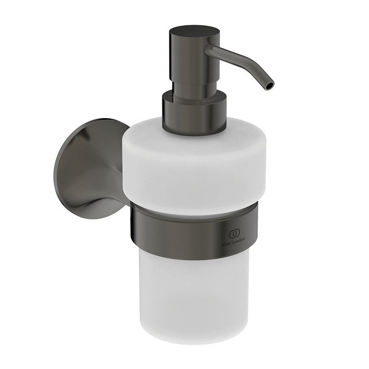 Ideal Standard Seifenspender, Wandmontage, aus mattiertem Glas, mit Metallhalterung, in der Ausführung magnetisch grau LA DOLCE VITA T5510A5