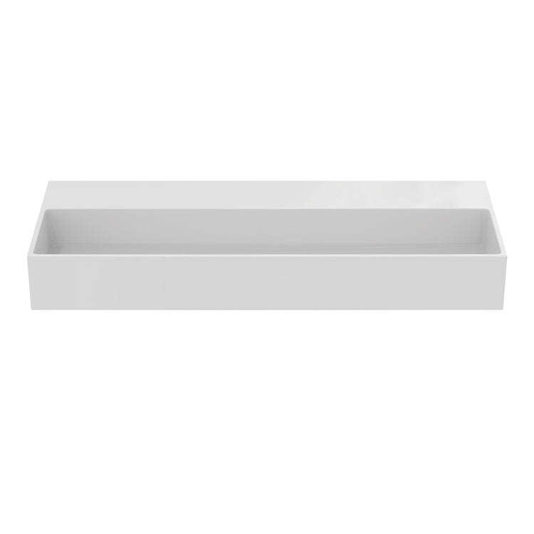 Ideal Standard Waschbecken, nivelliert, L. 102 cm, hängend oder aufliegend, ohne Überlauf, ohne Hahnloch, Weiß, glänzende Oberfläche SOLOS T556101