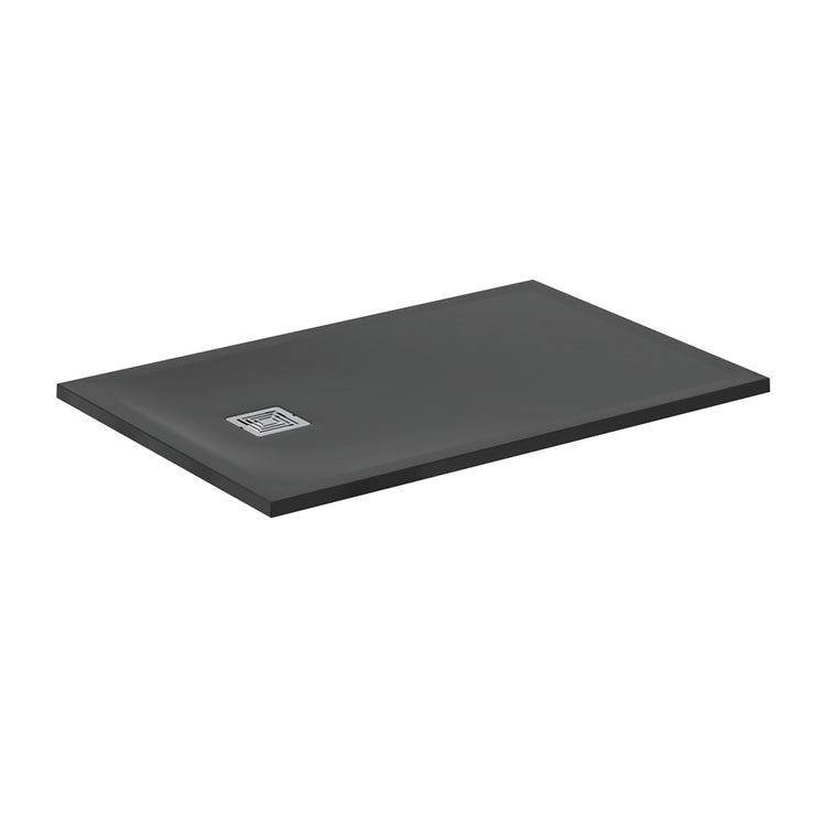 Ideal Standard S+ rechteckige Duschwanne L. 120 T. 80 cm, ultraflach, aus IdealSolid, mit Ablauf an der kurzen Seite, Schwarz matt ULTRA FLAT T5594FV
