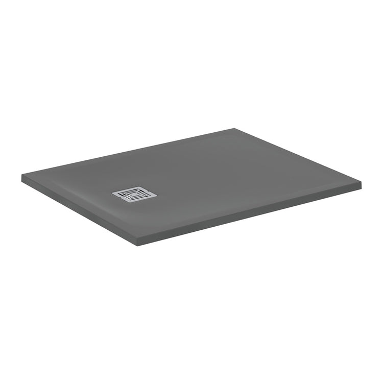 Ideal Standard S+ rechteckige Duschwanne L. 100 T. 80 cm, ultraflach, aus IdealSolid, mit Ablauf an der kurzen Seite, Farbe Zementgrau, matte Oberfläche ULTRA FLAT T5596FS