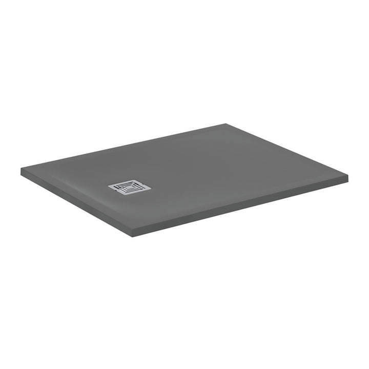 Ideal Standard S+ rechteckige Duschwanne L. 100 T. 80 cm, ultraflach, aus IdealSolid, mit Ablauf an der kurzen Seite, Farbe Zementgrau, matte Oberfläche ULTRA FLAT T5596FS